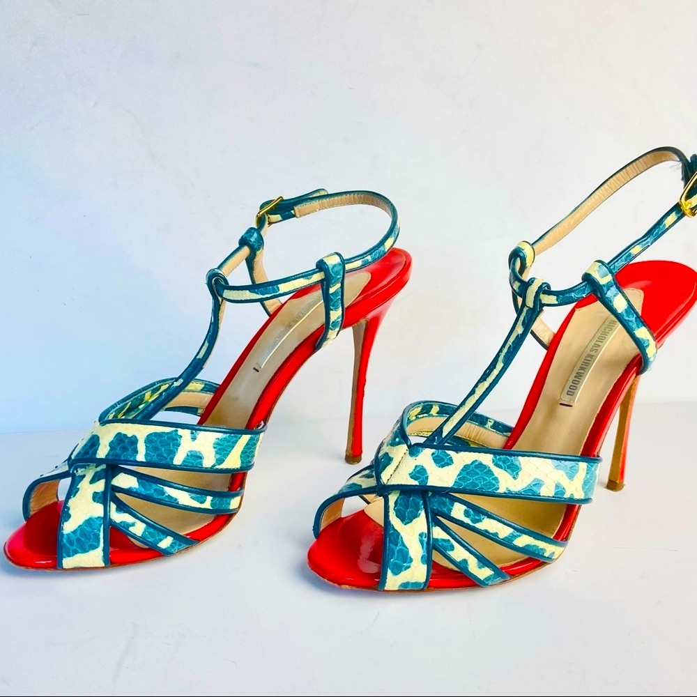 Nicholas Kirkwood red white blue green snakeskin sandals - Picture 3 of 9